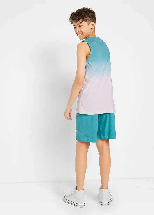 TOP Y PANTALóN CORTO PARA NIñOS (2 PIEZAS) AZUL VERDOSO OSCUROBLANCO ESTAMPADO